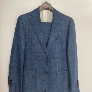 HAVANA MID BLUE SUIT (Size 38 S, waist ~32) (Wool, Silk, Linen)